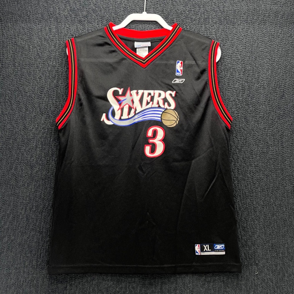 Vintage Reebok Philadelphia 76ers Iverson 3 Jersey Youth XL Black NBA Basketball